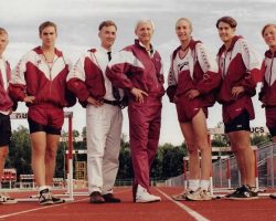 1996 Chautauqua Central School 1600m relay team New York State Champions Class C & D.
This was the final athletic event in the history of Chautauqua Central School.
Left to right: Brian Jones, Todd Glenn, Asst. Coach Mike Whitney, Head Coach Cal Cederquist, Lucas Brown, Vern Post, Kevin Jones.
Brian Jones was also 1998 400m NYS Champion Class C & D for the merged Chautauqua Lake Central School. 1996 Chautauqua Central relay team