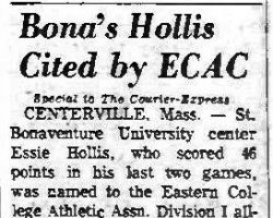 Bona's Hollis Cited by ECAC. <em>Courier-Express</em> (Buffalo), Febrnuary 28, 1977. Bona's Hollis Cited by ECAC. Febrnuary 28, 1977.