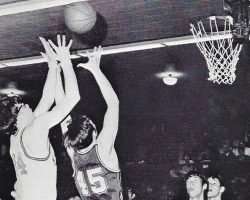 Mark Edstrom reaches for the ball for Jamestown High School. 1970. Mark Edstrom reaches for the ball for Jamestown High School. 1970.