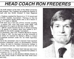 Head Coach Ron Frederes. Alfred Saxons program book. 1988.