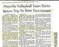 Mayville Volleyball Team Earns Return Trip To State Tournament. <em>Post-Journal</em> (Jamestown), November 13, 1991. Mayville Volleyball Team Earns Return Trip To State Tournament. November 13, 1991.