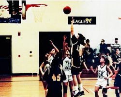 Jessica Anderson putting up a shot for Mayville Central School. 1991-92. Jessica Anderson putting up a shot.