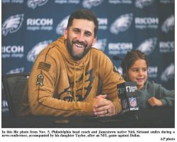 Nick Sirianni and daughter. <em>Post Journal</em> (Jamestown). 2023.