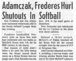 Adamczak, Frederes Hurl Shutouts In Softball.