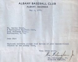 Albany Baseball Club release. May 4, 1935. 1935 Albany GA release
