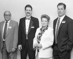 1992 CSHOF inductees Frank Pischera, Wayne Bowker, Marguerite Moore accepting for her late husband Roger Moore, and Shane Conlan.