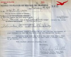 Player transfer notice. February 14, 1937. 2-14-39 Columbus GA transfer