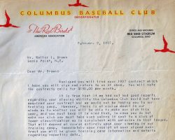 Columbus Red Birds contract offer. February 9, 1937. 2-9-37 Columbus letter
