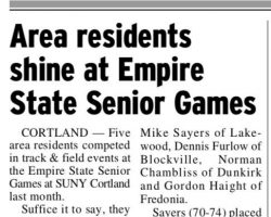 Area Residents Shine At Empire State Senior Games. <em>Post-Journal</em> (Jamestown), July 9, 2026. Area Residents Shine At Empire State Senior Games. July 9, 2026.