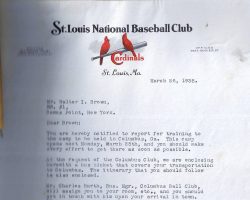 Columbus training camp notice. March 26, 1938. 3-26-38 St. Louis
