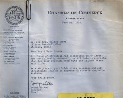 Honorary Chamber of Commerce membership. 1939. Kilgore Chamber of Commerce membership 1939