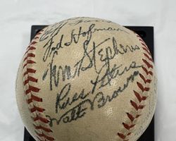 Autographed baseball signed by Walt Brown and his teammates on the 1947 St. Louis Browns