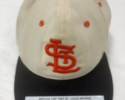 Replica baseball cap of the one worn by Walt Brown in 1947 as a pitcher on the St. Louis Browns.