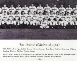 1947 Seattle Raniers. John O'Neil is in first full row, sixth from left.