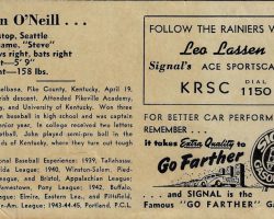 Back of John O'Neil 1947 Seattle postcard.