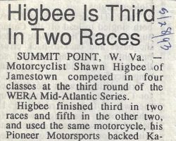 Higbee Is Third In Two Races. May 28, 1993.