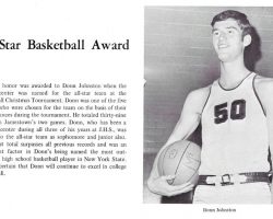 All Star Basketball Award announcement from the 1969 Jamestown High School Red & Green yearbook. All Star Basketball Award announcement from the 1969 Jamestown High School Red & Green yearbook.