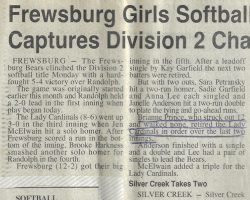 Frewsburg Girls Softball Team Captures Division 2 Championship. 1996.