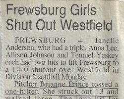 Frewsburg Girls Shut Out Westfield. 1997.