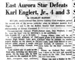 East Aurora Star Defeats Karl Englert, Jr., 4 and 3. August 28, 1952.