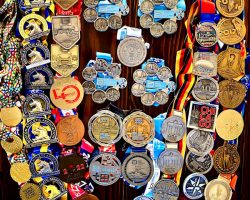 Jennifer Giebner Donato's marathon medals.