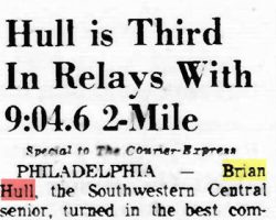 Hull is Third In Relays With 9:04.6 2-Mile. April 27, 1974.