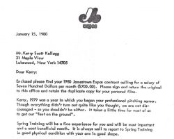 Montreal Expos contract cover letter, January 15, 1990.