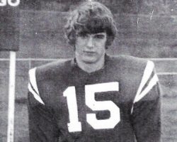 Kerry Kellogg playing for the Southwestern Central School football team, 1972.