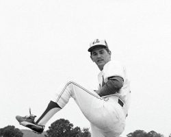 Kerry Kellogg pitching for the Jamestown Expos, 1980.