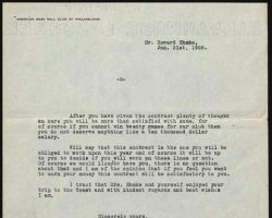 Connie Mack's contract offer cover letter to  Howard Ehmke, page 2. January 31, 1928.