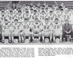 Cardinal Mindszenty High School football team, 1968.
Dan Wolfe is in middle of first row holding ball. Cardinal Mindszenty High School football team, 1968. Dan Wolfe is in middle of first row holding ball.