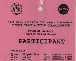 NCAA Division III Indoor Track & Field Championships participant tag, 1993.