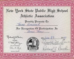 NYSPHSAA participation certificate, June, 1990.