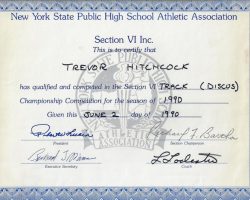 NYSPHSAA Section VI participation certificate, June, 1990.