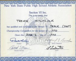 NYSPHSAA Section VI participation certificate, June, 1990.
