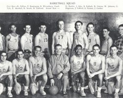 The 1953-4 Jamestown High School basketball team included Bob Winterburn (front row, third from left) and Jack Fulford
(back row, third from right) 1953 JHS basketball