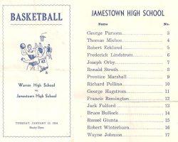 1954 Warren High School vs. Jamestown High School program with team roster.
Courtesy of Steve Trapani. 1954 Warren High School vs. Jamestown High School program with team roster.