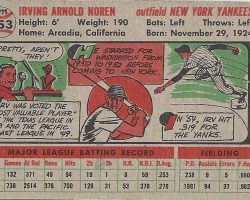 1956 trading card (back). 1956 trading card (back).
