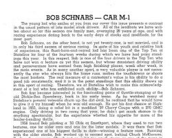 Bobby Schnars - Stateline Speedway Program Biography, 1958. Bobby Schnars - Stateline Speedway Program Biography, 1958.
