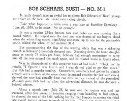 Bobby Schnars - Stateline Speedway Program Biography, 1960. Bobby Schnars - Stateline Speedway Program Biography, 1960.