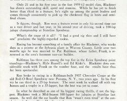 Ron Blackmer - Stateline Speedway Program Biography, 1962.
