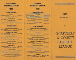 1981 Grapebelt &amp; County Baseball League Schedule