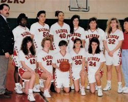 Jamestown High School basketball 1991-92. Kirsten Green is #22 in first row.