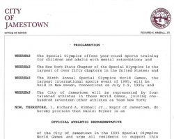 City of Jamestown proclamation. May 15, 1995. City of Jamestown proclamation. May 15, 1995.