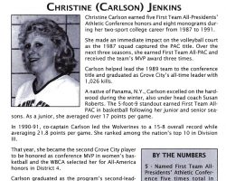 Chris Carlson Jenkins was inducted into the Grove City College Athletic Hall of Fame in 2011. Chris Carlson Jenkins was inducted into the Grove City College Athletic Hall of Fame in 2011.