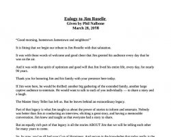 Eulogy to Jim Roselle by Phil Nalbone. March 28, 2016. Page 1.