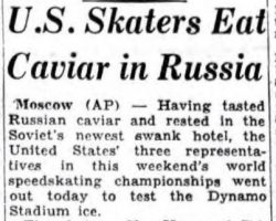 U.S. Skaters Eat Caviar in Russia. February 15, 1955.