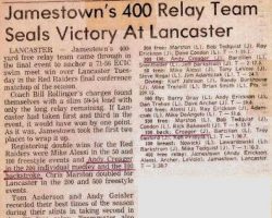 Jamestown's 400 Relay Team Seals Victory At Lancaster. February 15, 1983. Jamestown's 400 Relay Team Seals Victory At Lancaster. February 15, 1983.