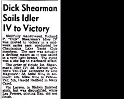 Dick Shearman Sails Idler IV to Victory. June 30, 1944.