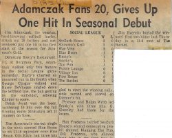 Adamczak Fans 20, Gives Up One Hit In Seasonal Debut. May 25, 1970.